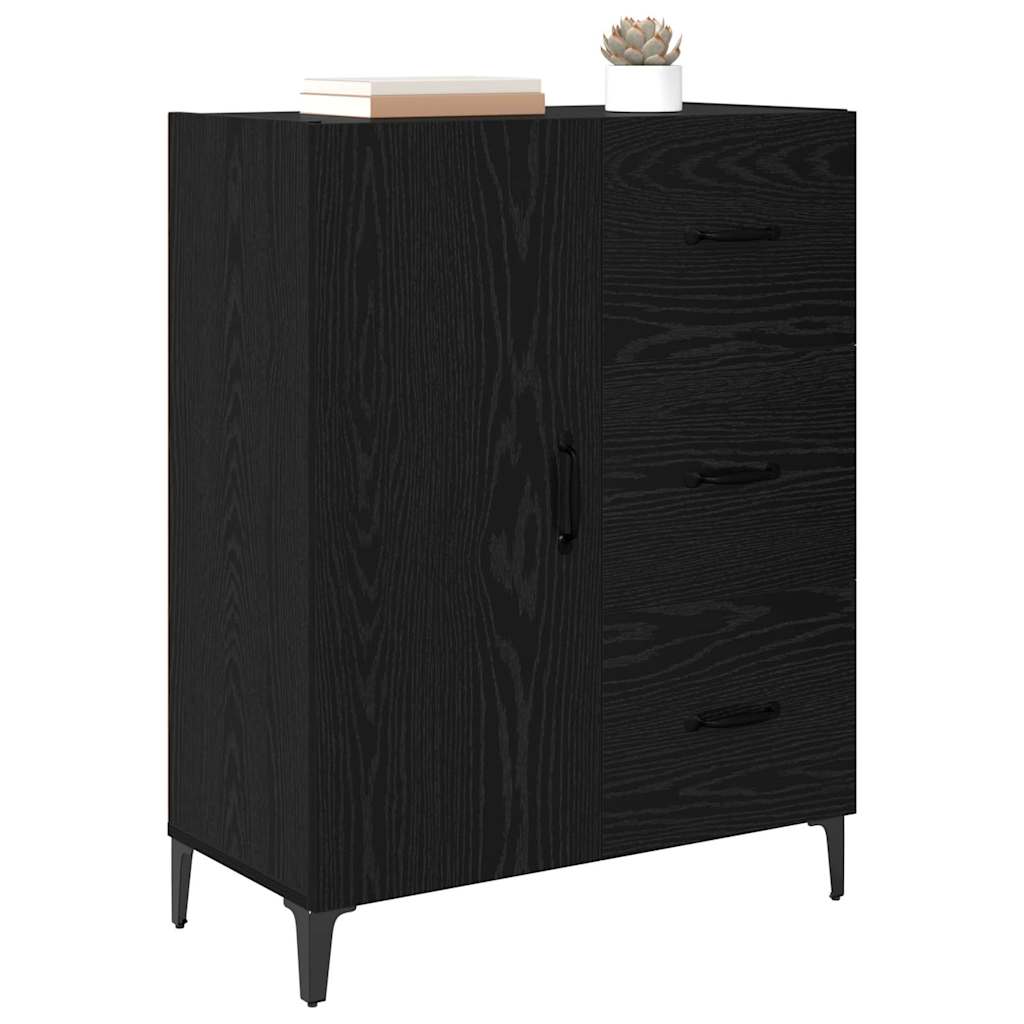 Dressoir met lade Zwart Eiken 69,5 x 34 x 90 cm Bewerkt hout is nu te koop bij PeponiXL, paradijselijk wonen!