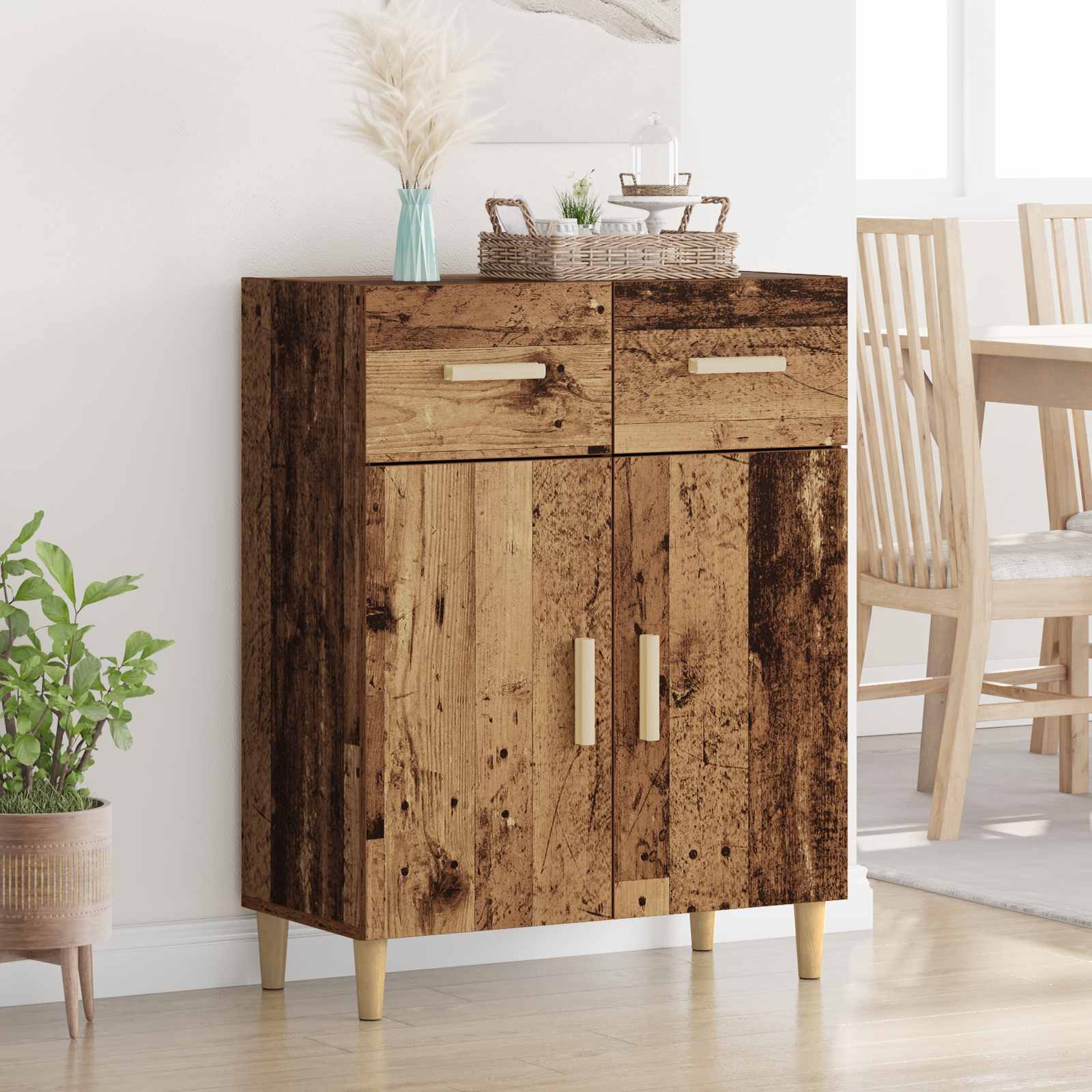 Dressoir met lade Oud hout 34 x 69.5 x 89 cm Bewerkt hout is nu te koop bij PeponiXL, paradijselijk wonen!