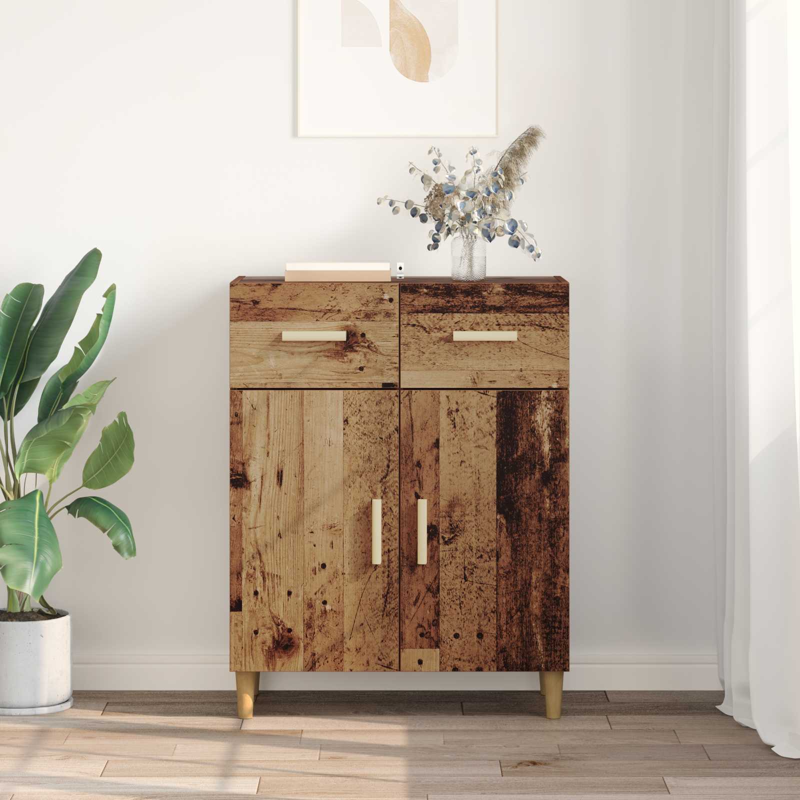 Dressoir met lade Oud hout 34 x 69.5 x 89 cm Bewerkt hout is nu te koop bij PeponiXL, paradijselijk wonen!