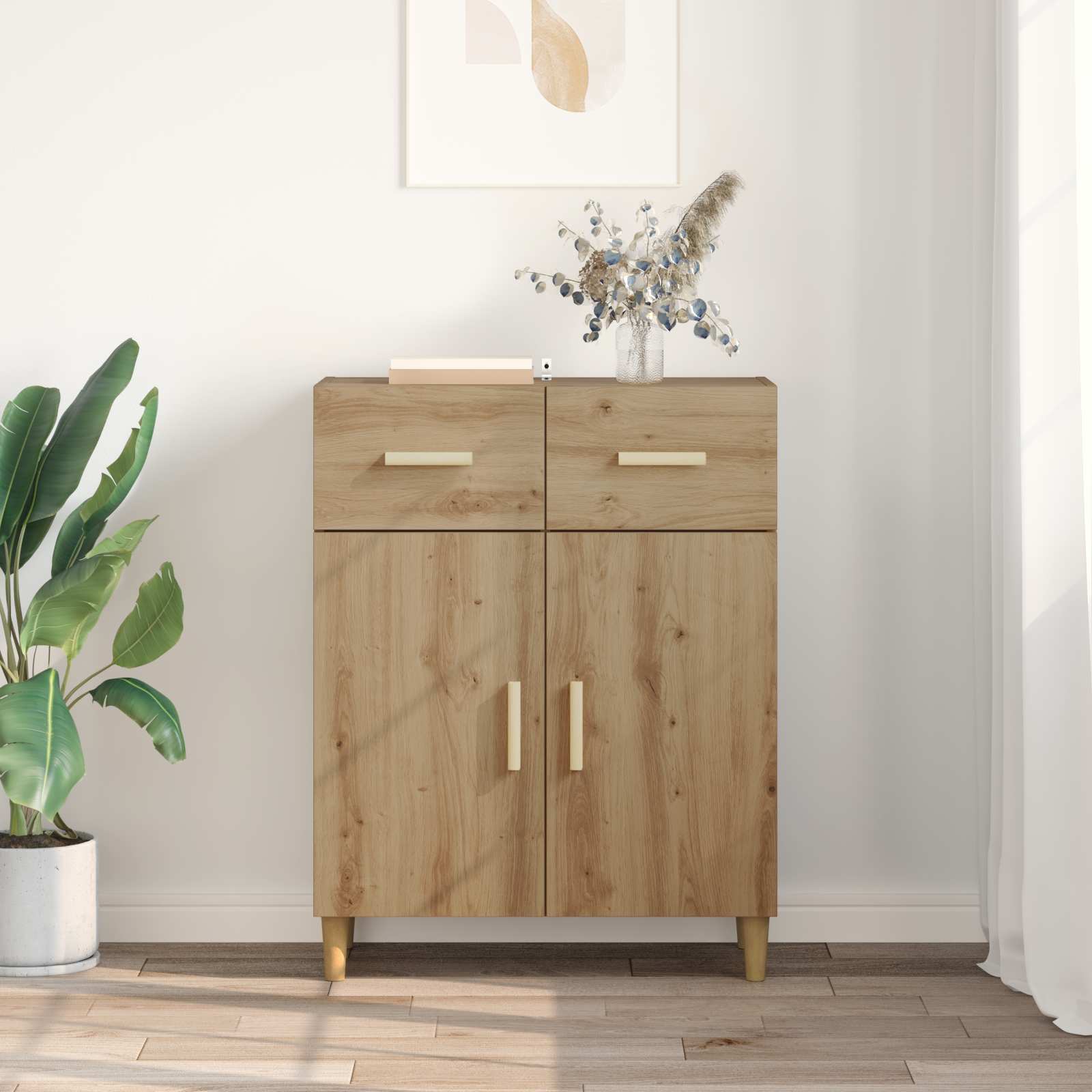 Dressoir artisanaal eikenkleurig 34 x 69.5 x 89 cm Bewerkt hout is nu te koop bij PeponiXL, paradijselijk wonen!