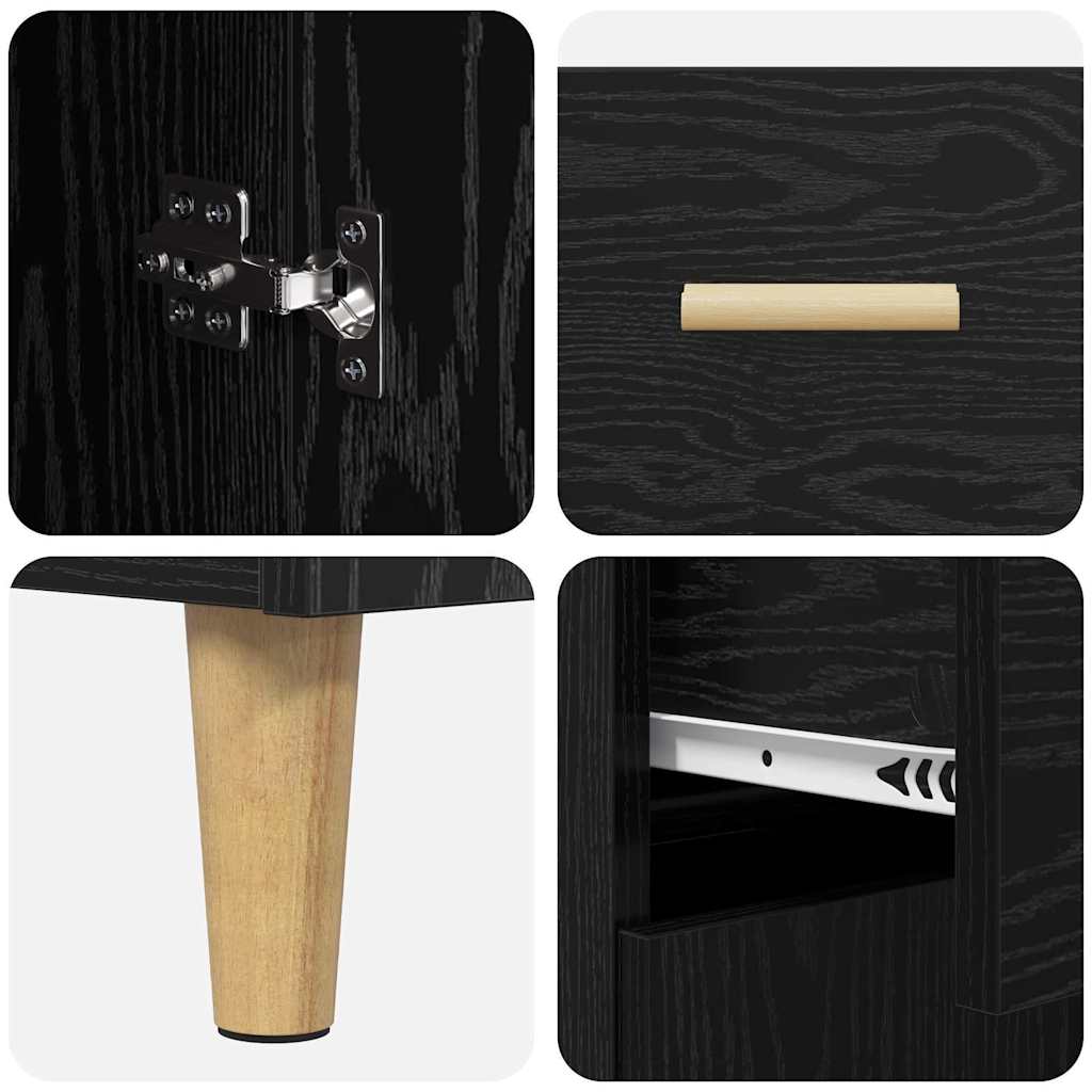 Dressoir met lade Zwart eiken 34 x 69.5 x 89 cm Bewerkt hout is nu te koop bij PeponiXL, paradijselijk wonen!