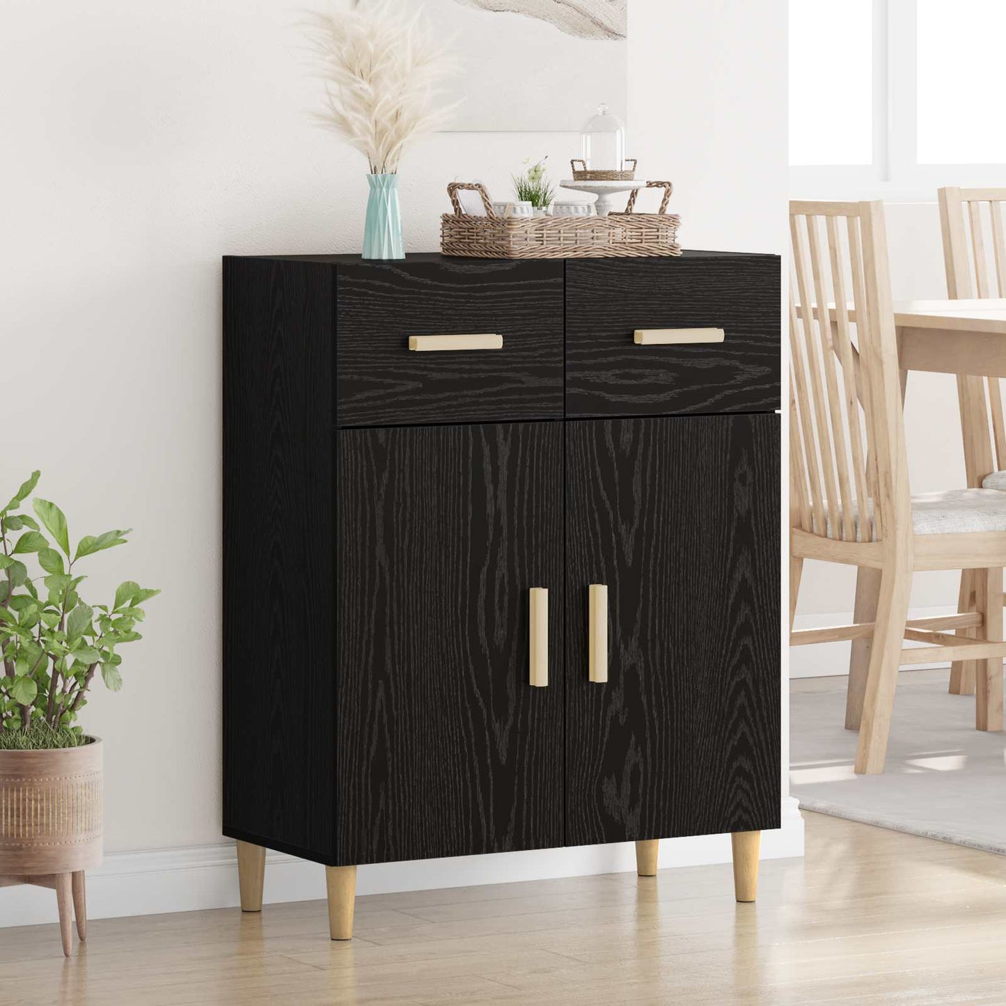 Dressoir met lade Zwart eiken 34 x 69.5 x 89 cm Bewerkt hout is nu te koop bij PeponiXL, paradijselijk wonen!