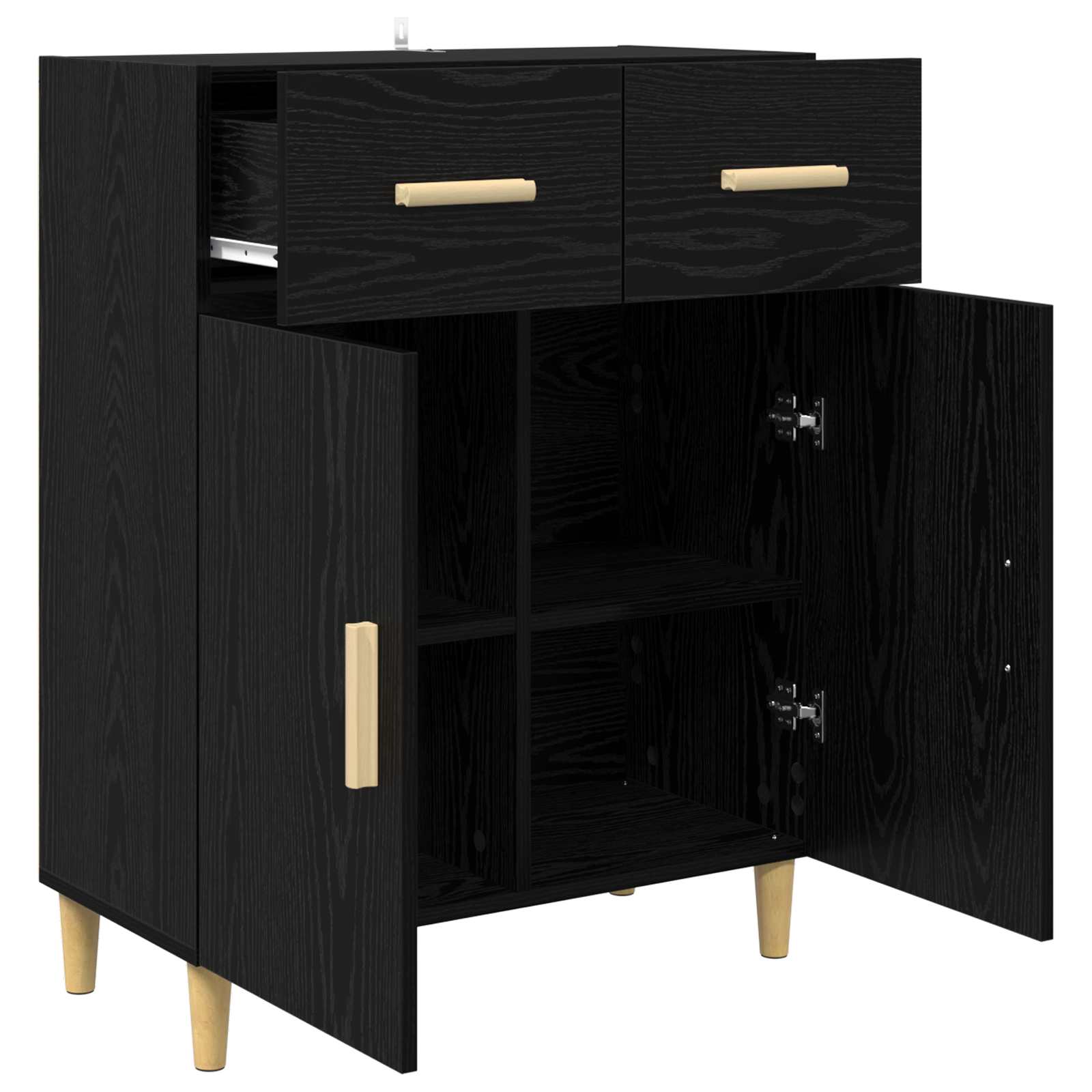 Dressoir met lade Zwart eiken 34 x 69.5 x 89 cm Bewerkt hout is nu te koop bij PeponiXL, paradijselijk wonen!