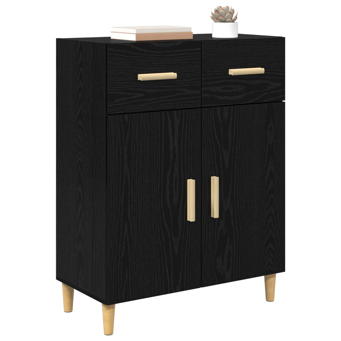 Dressoir met lade Zwart eiken 34 x 69.5 x 89 cm Bewerkt hout is nu te koop bij PeponiXL, paradijselijk wonen!