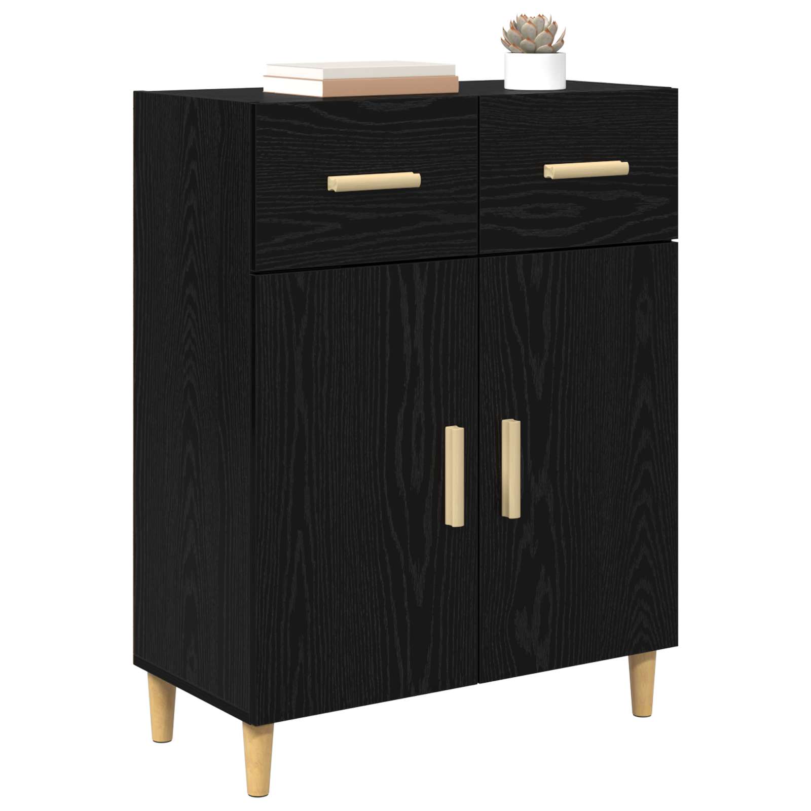 Dressoir met lade Zwart eiken 34 x 69.5 x 89 cm Bewerkt hout is nu te koop bij PeponiXL, paradijselijk wonen!