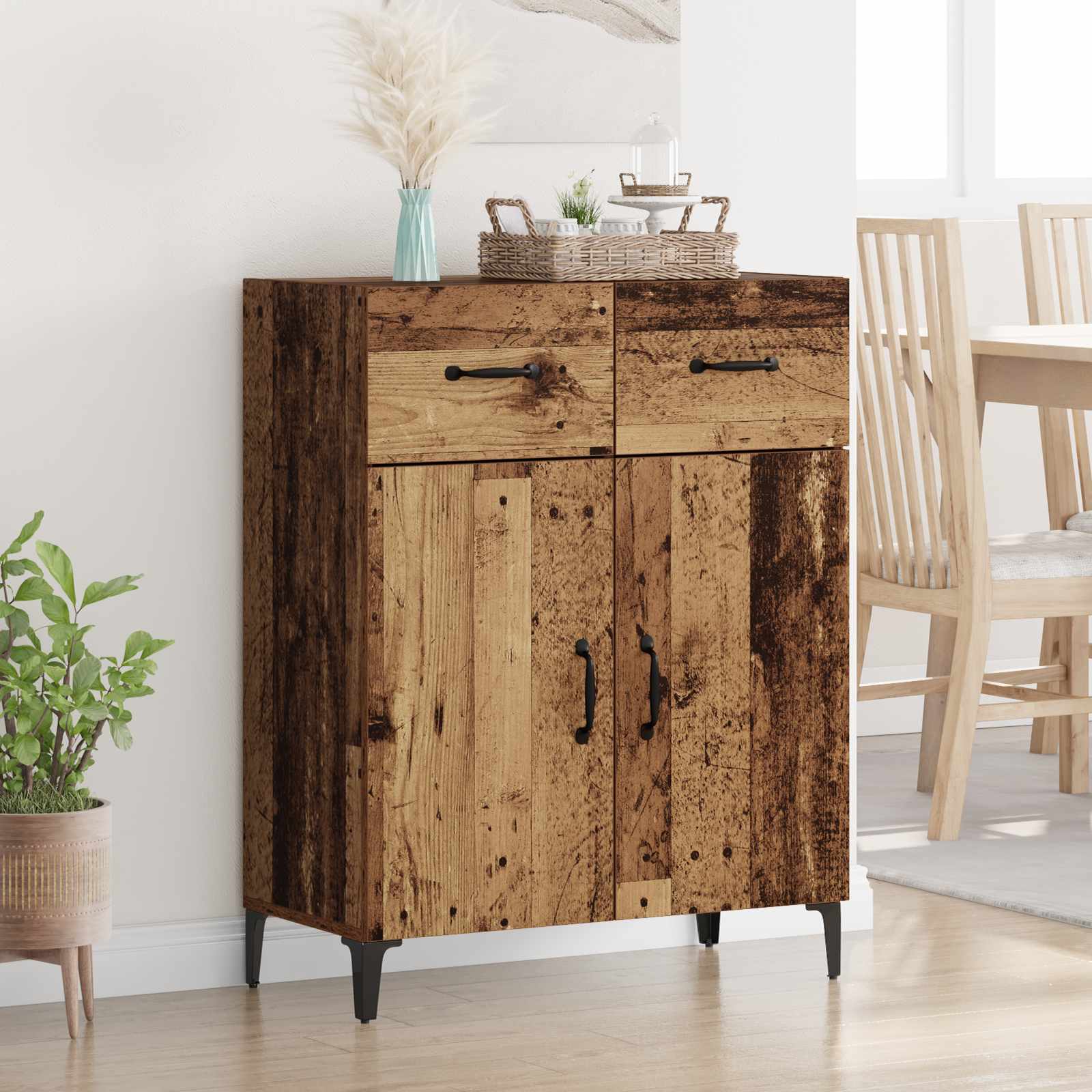 Dressoir met lade Oudhout 69,5 x 34 x 90 cm Bewerkt hout is nu te koop bij PeponiXL, paradijselijk wonen!