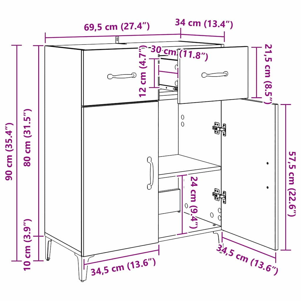 Dressoir met lade Artisan Eiken 69,5 x 34 x 90 cm Bewerkt hout is nu te koop bij PeponiXL, paradijselijk wonen!