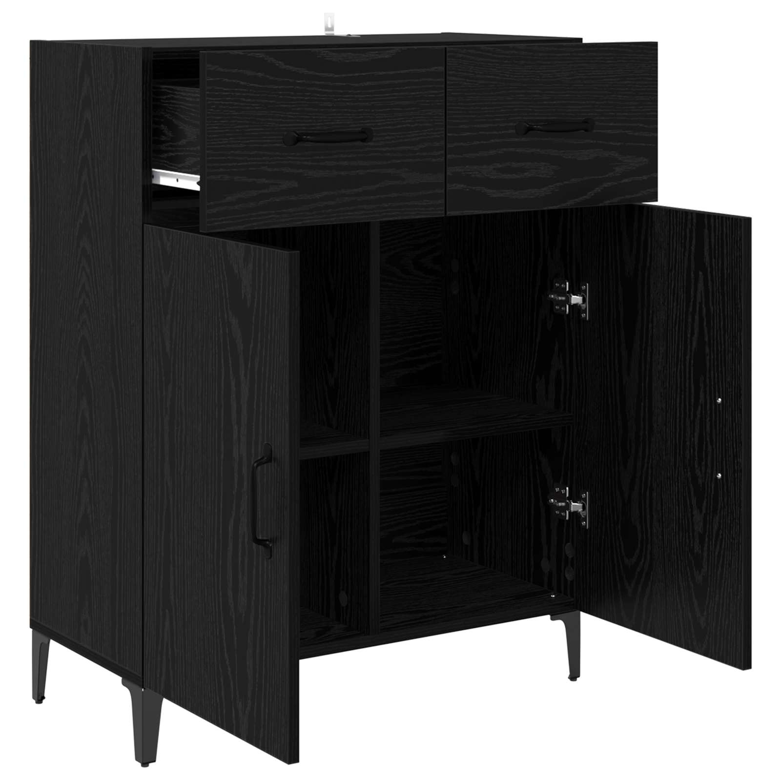 Dressoir met lade Zwart Eiken 69,5 x 34 x 90 cm Bewerkt hout is nu te koop bij PeponiXL, paradijselijk wonen!