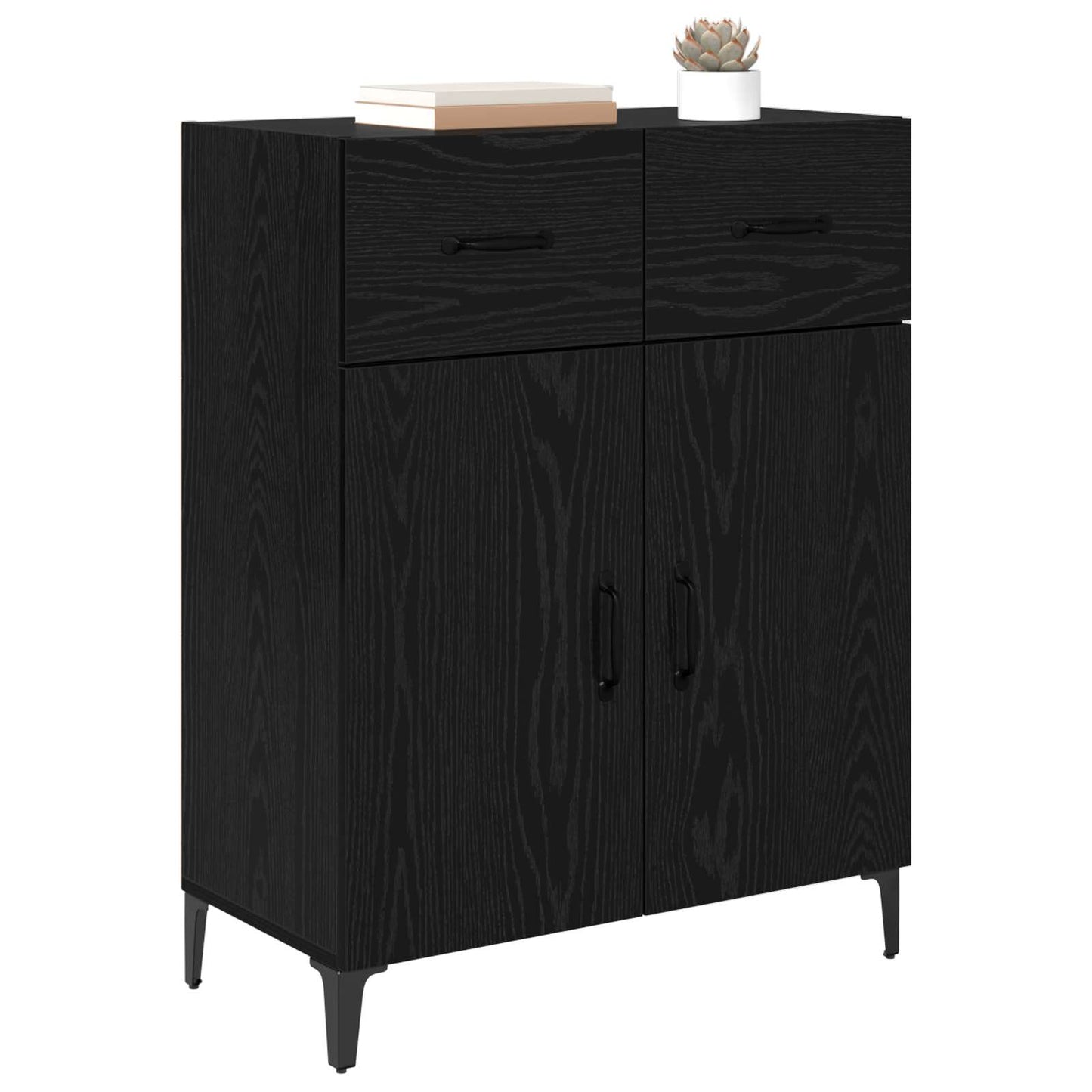 Dressoir met lade Zwart Eiken 69,5 x 34 x 90 cm Bewerkt hout is nu te koop bij PeponiXL, paradijselijk wonen!