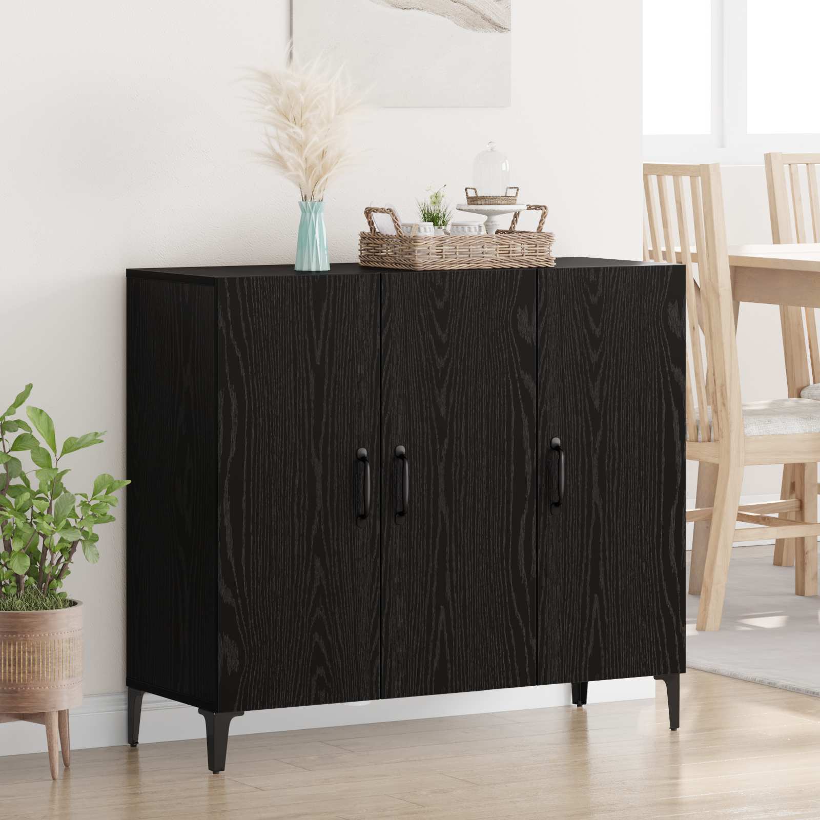Dressoir Zwart eiken 34 x 90 x 80 cm Bewerkt hout is nu te koop bij PeponiXL, paradijselijk wonen!