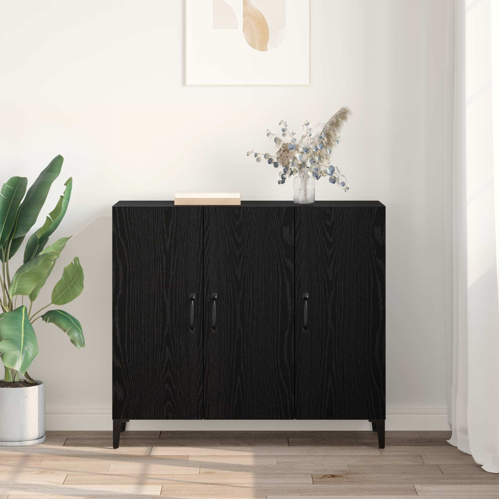 Dressoir Zwart eiken 34 x 90 x 80 cm Bewerkt hout is nu te koop bij PeponiXL, paradijselijk wonen!