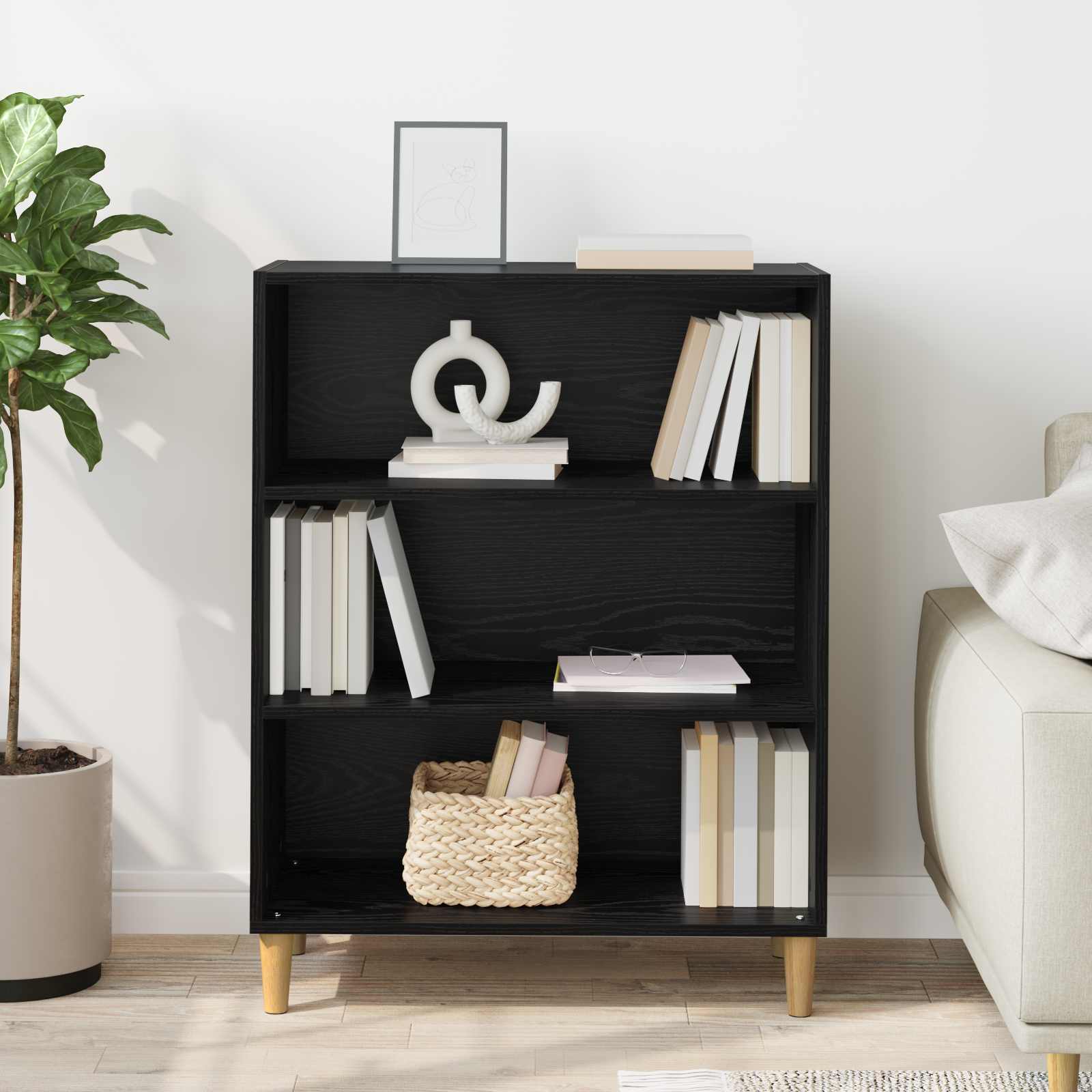 Dressoir Zwart Eiken 69,5 x 32,5 x 90 cm Bewerkt hout is nu te koop bij PeponiXL, paradijselijk wonen!