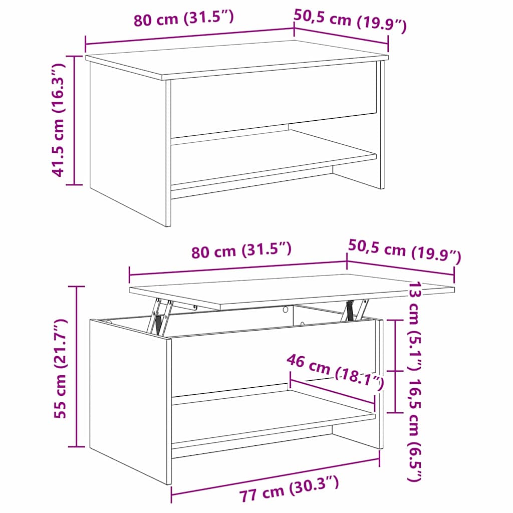 Salontafel Artisan Eiken 80 x 50,5 x 41,5 cm Bewerkt hout is nu te koop bij PeponiXL, paradijselijk wonen!