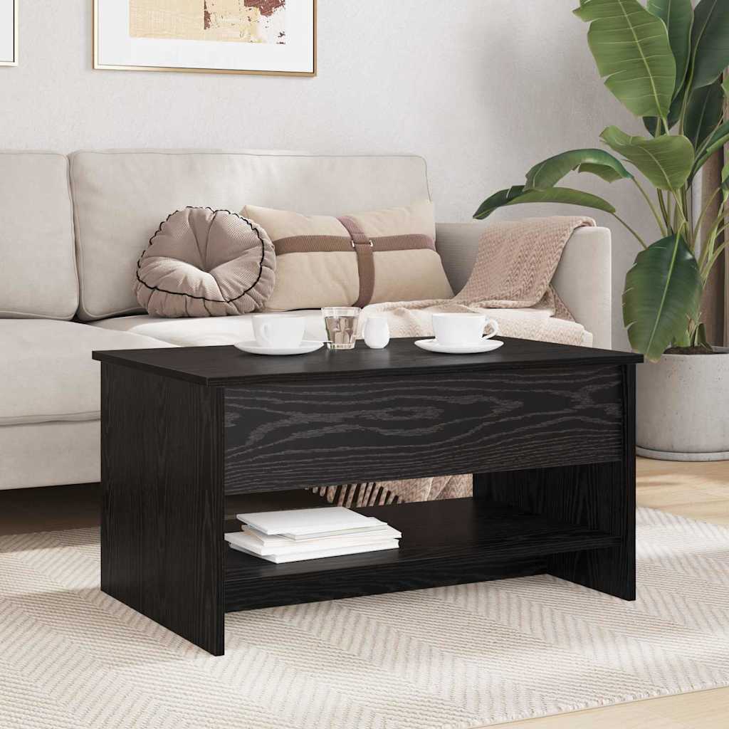 Salontafel Zwart Eiken 80 x 50,5 x 41,5 cm Bewerkt hout is nu te koop bij PeponiXL, paradijselijk wonen!