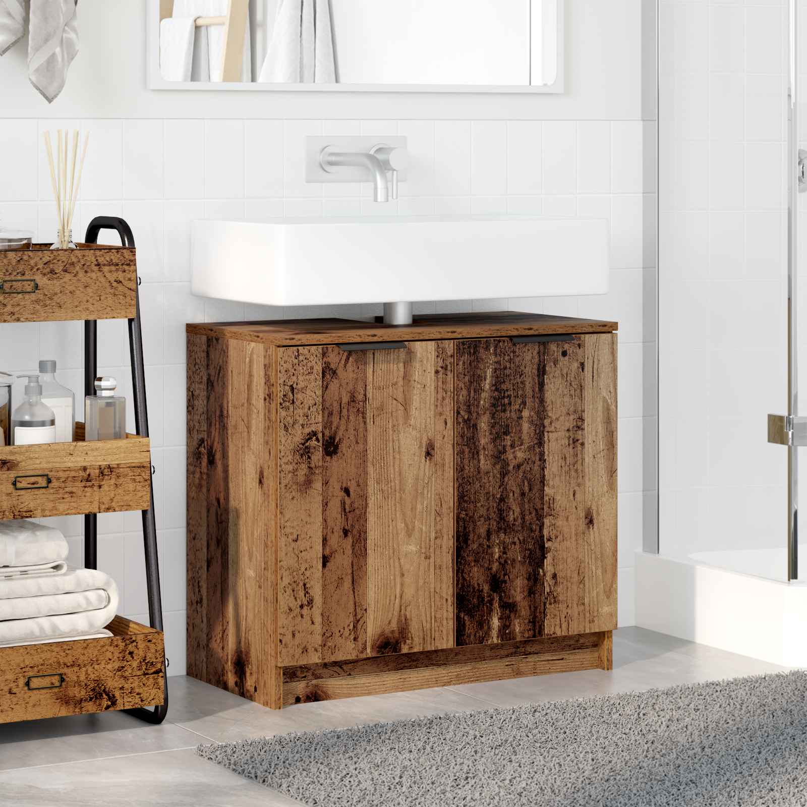 Badkamer Kast Oud Hout 64,5 x 33,5 x 59 cm Bewerkt hout is nu te koop bij PeponiXL, paradijselijk wonen!