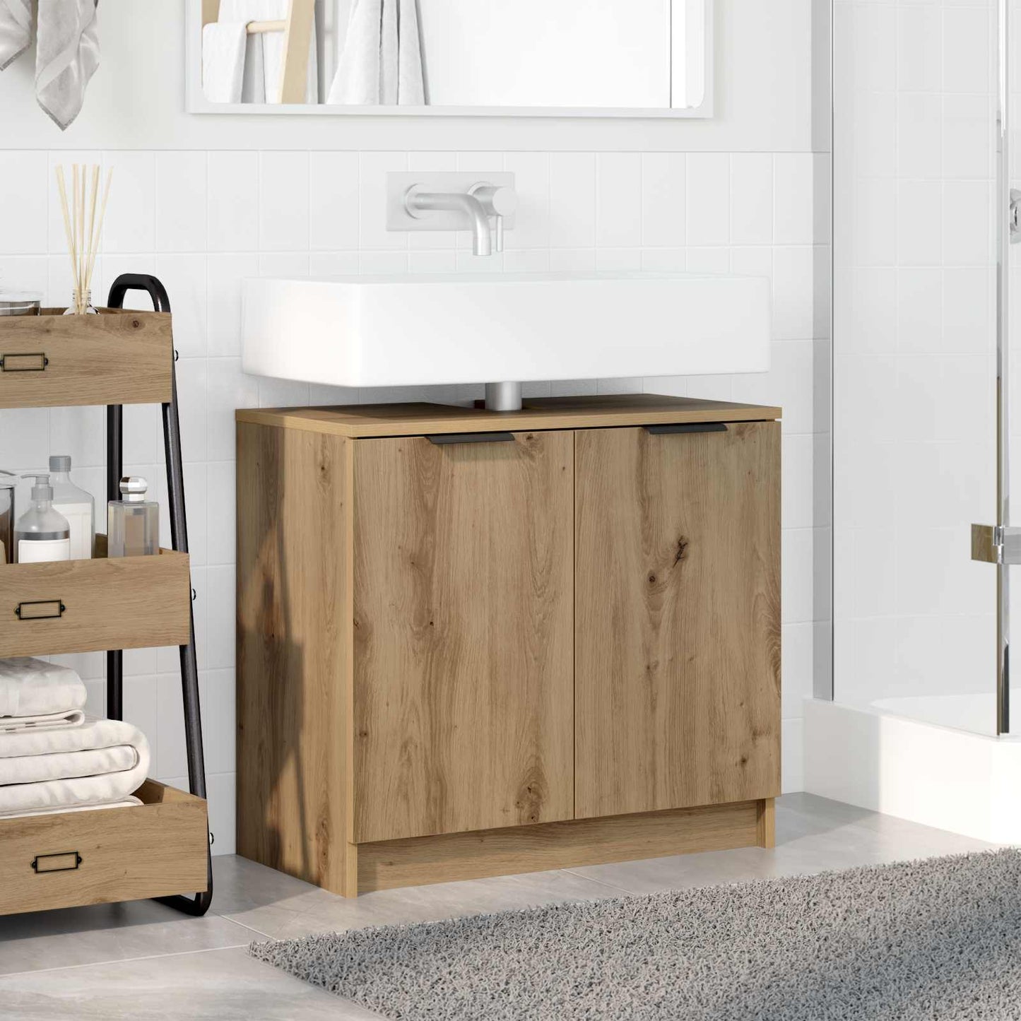 Badkamer Kast Artisan Eiken 64,5 x 33,5 x 59 cm Bewerkt hout is nu te koop bij PeponiXL, paradijselijk wonen!