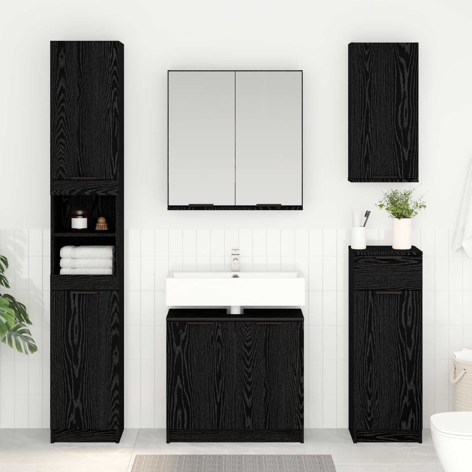 Badkamer Kast Zwart Eiken 64,5 x 33,5 x 59 cm Bewerkt hout is nu te koop bij PeponiXL, paradijselijk wonen!