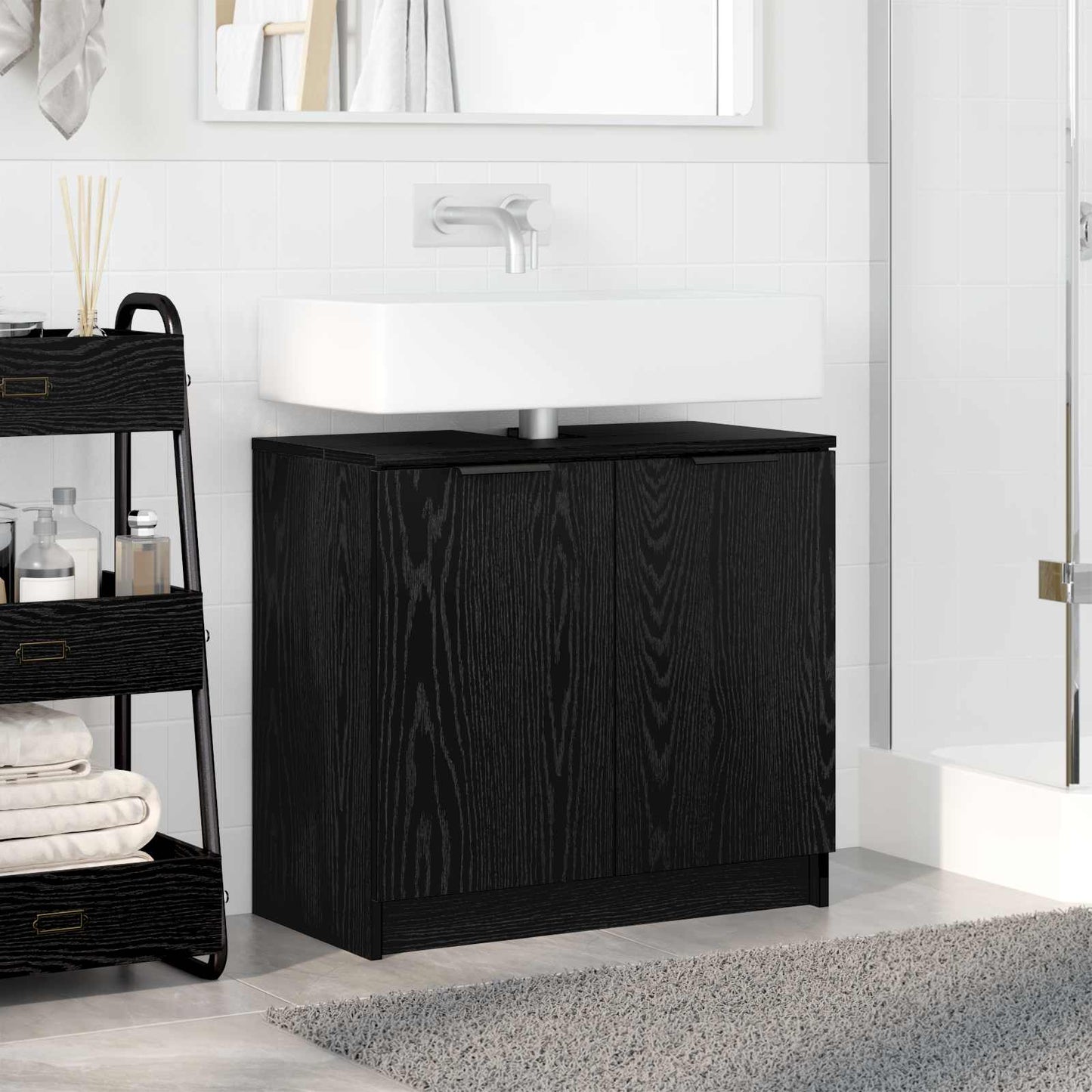 Badkamer Kast Zwart Eiken 64,5 x 33,5 x 59 cm Bewerkt hout is nu te koop bij PeponiXL, paradijselijk wonen!