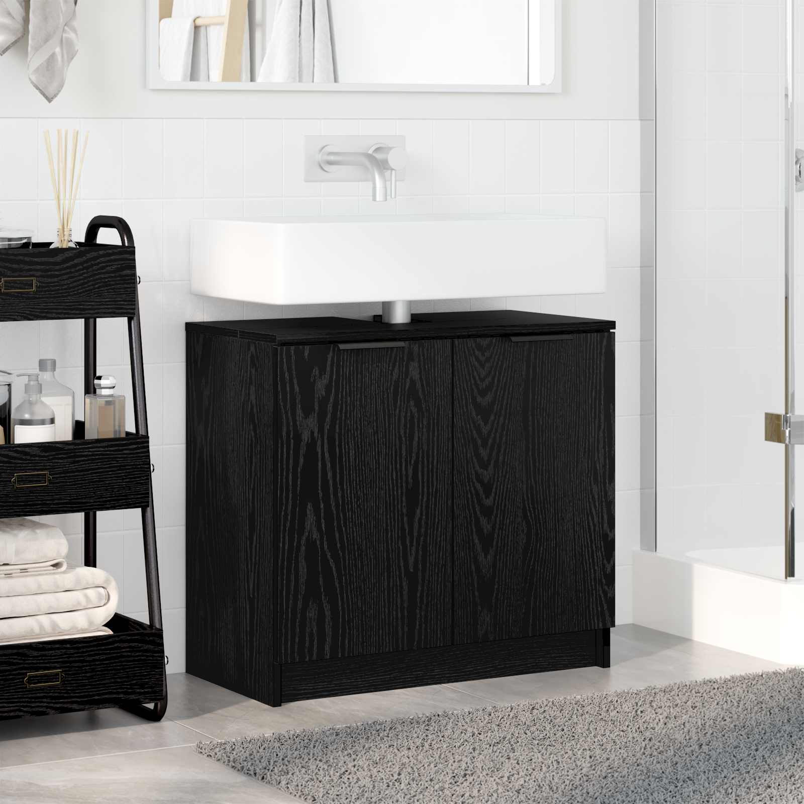 Badkamer Kast Zwart Eiken 64,5 x 33,5 x 59 cm Bewerkt hout is nu te koop bij PeponiXL, paradijselijk wonen!
