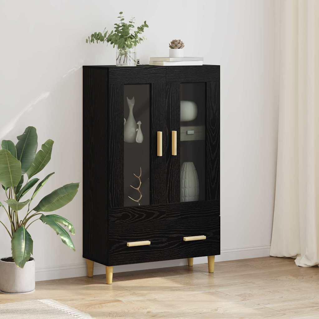 Highboard met lade Zwart Eiken 70 x 31 x 115 cm Bewerkt hout is nu te koop bij PeponiXL, paradijselijk wonen!