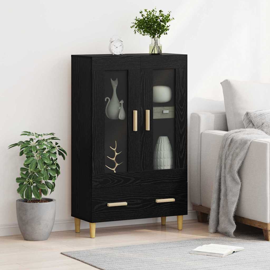 Highboard met lade Zwart Eiken 70 x 31 x 115 cm Bewerkt hout is nu te koop bij PeponiXL, paradijselijk wonen!