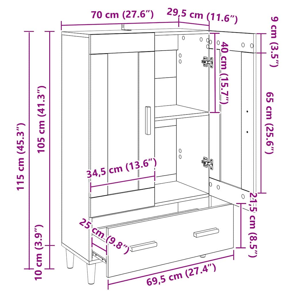 Highboard met lade Zwart Eiken 70 x 31 x 115 cm Bewerkt hout is nu te koop bij PeponiXL, paradijselijk wonen!