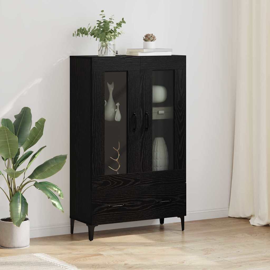 Highboard Zwart Eiken 70 x 31 x 115 cm Gemonteerd hout en ijzer is nu te koop bij PeponiXL, paradijselijk wonen!