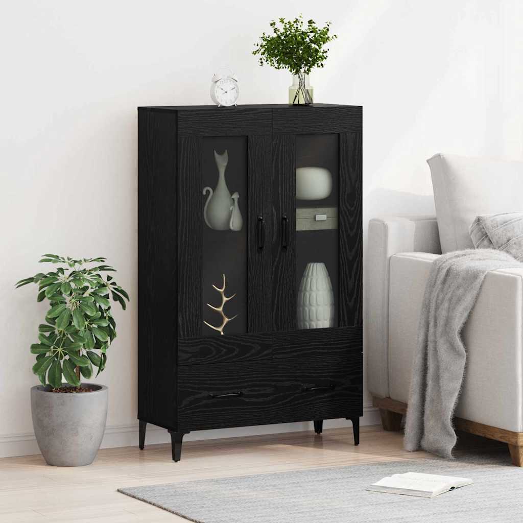 Highboard Zwart Eiken 70 x 31 x 115 cm Gemonteerd hout en ijzer is nu te koop bij PeponiXL, paradijselijk wonen!