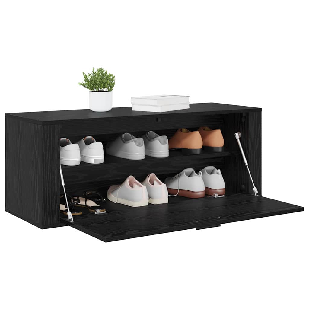 Schoenenkast Zwart eiken 100 x 35 x 38 cm Bewerkt hout is nu te koop bij PeponiXL, paradijselijk wonen!