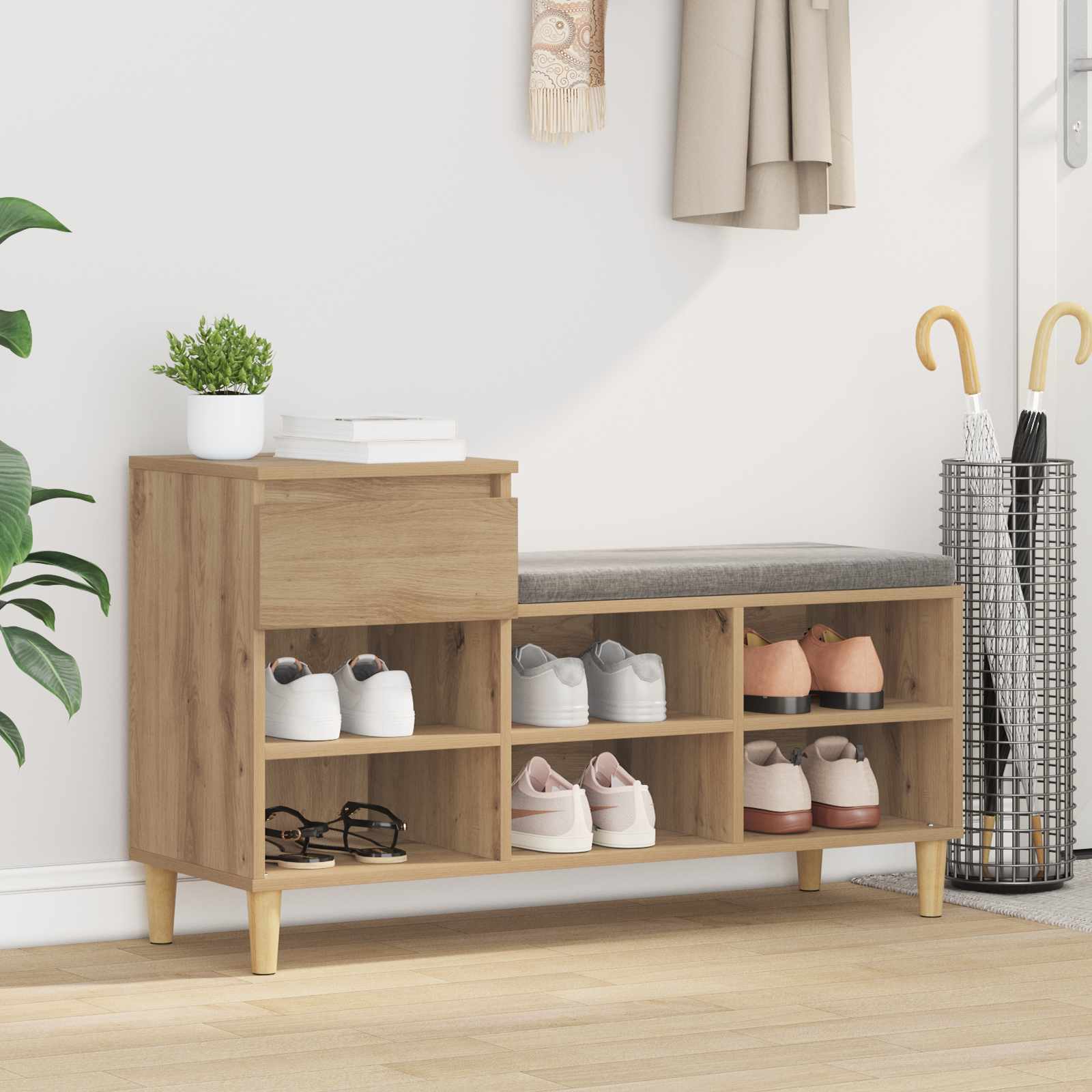 Schoenenkast 102 x 36 x 60 cm Bewerkt hout Artisan Eiken is nu te koop bij PeponiXL, paradijselijk wonen!