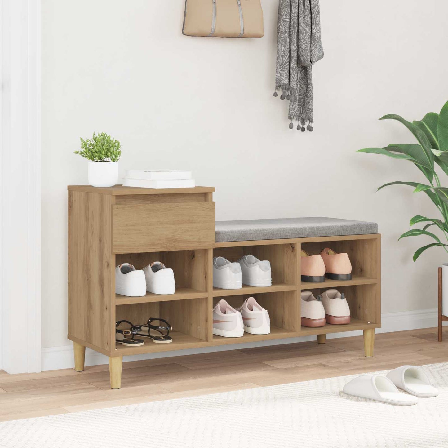 Schoenenkast 102 x 36 x 60 cm Bewerkt hout Artisan Eiken is nu te koop bij PeponiXL, paradijselijk wonen!