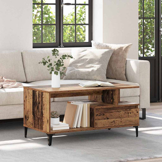 Salontafel met lade Oud Hout 90 x 49 x 45 cm Bewerkt hout is nu te koop bij PeponiXL, paradijselijk wonen!