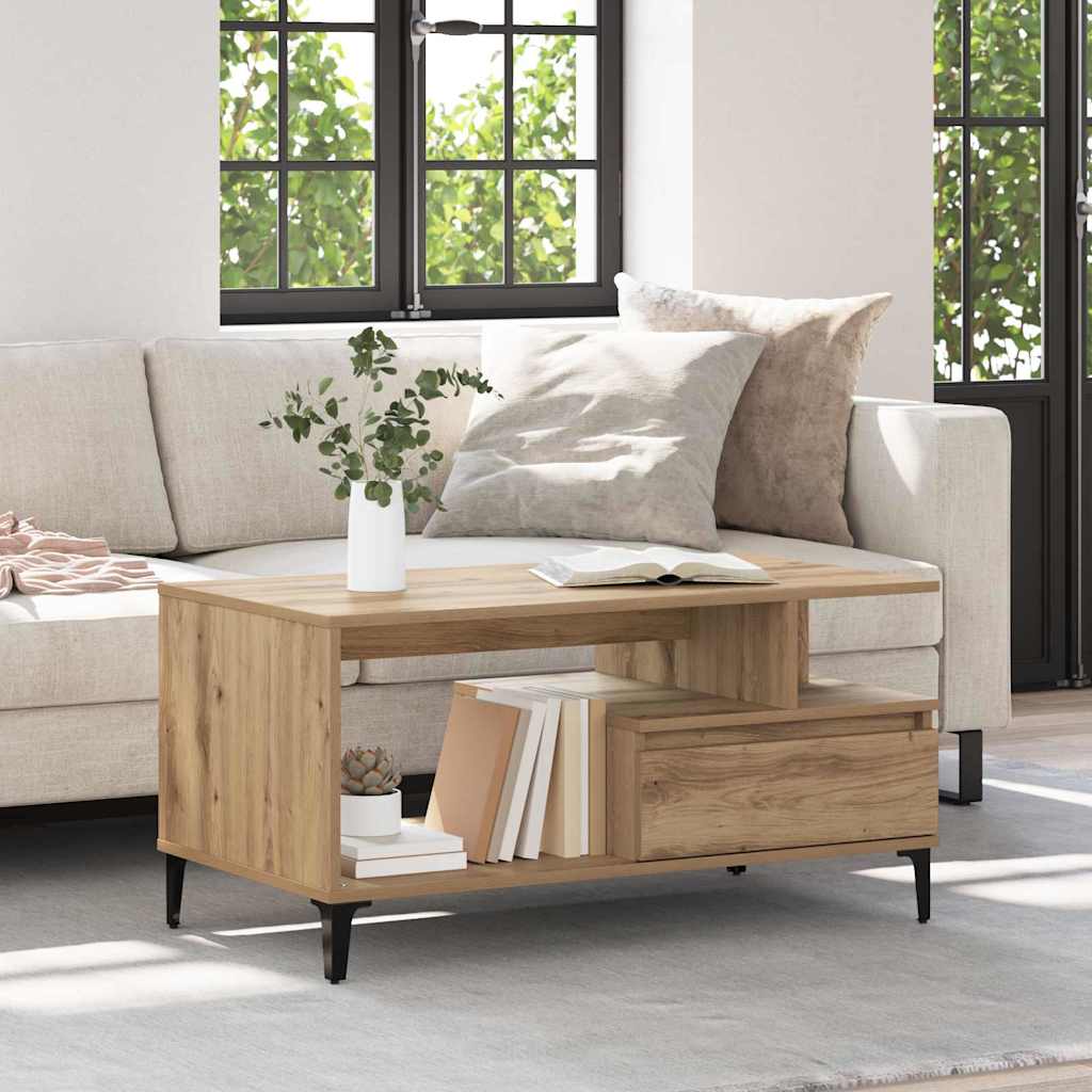 Salontafel met lade Artisan Eiken 90 x 49 x 45 cm Bewerkt hout is nu te koop bij PeponiXL, paradijselijk wonen!