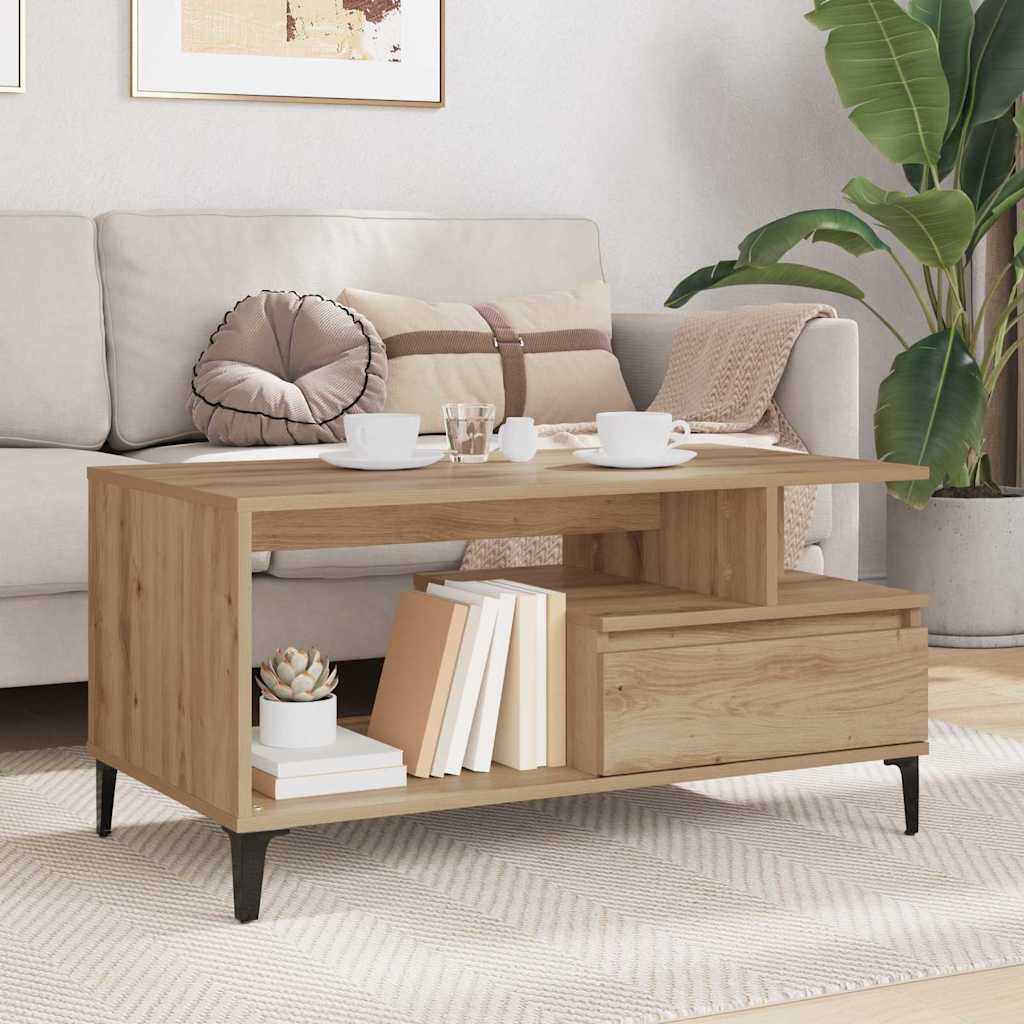 Salontafel met lade Artisan Eiken 90 x 49 x 45 cm Bewerkt hout is nu te koop bij PeponiXL, paradijselijk wonen!