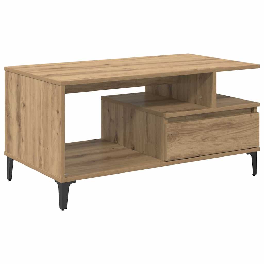 Salontafel met lade Artisan Eiken 90 x 49 x 45 cm Bewerkt hout is nu te koop bij PeponiXL, paradijselijk wonen!