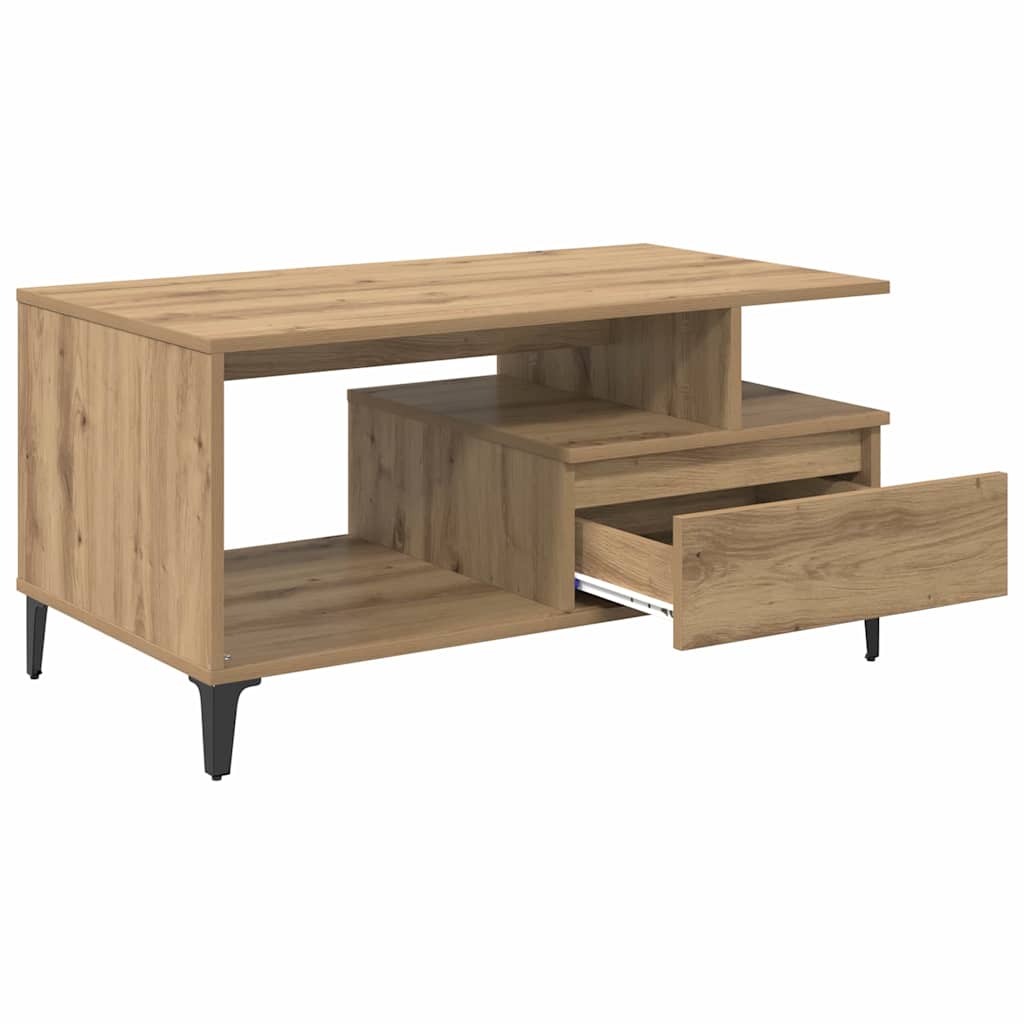 Salontafel met lade Artisan Eiken 90 x 49 x 45 cm Bewerkt hout is nu te koop bij PeponiXL, paradijselijk wonen!