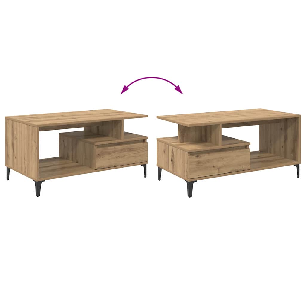 Salontafel met lade Artisan Eiken 90 x 49 x 45 cm Bewerkt hout is nu te koop bij PeponiXL, paradijselijk wonen!