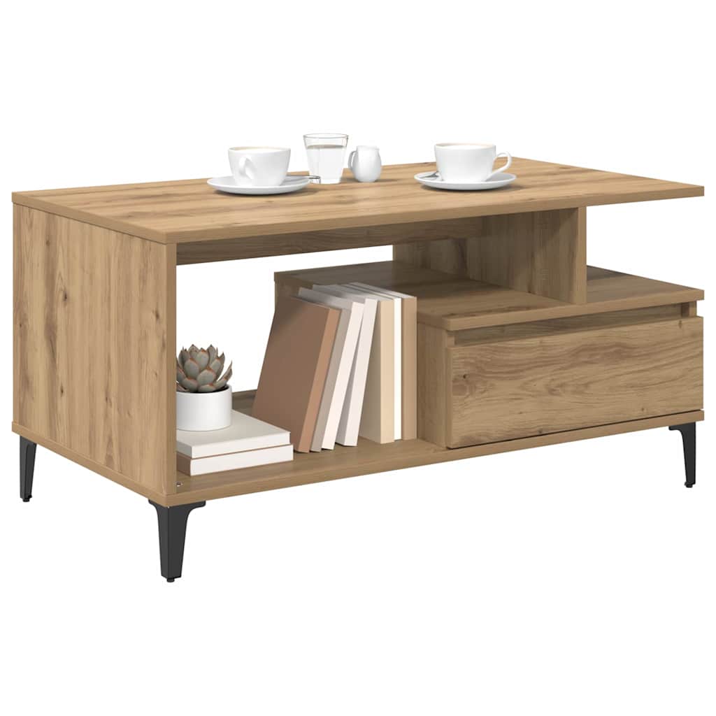 Salontafel met lade Artisan Eiken 90 x 49 x 45 cm Bewerkt hout is nu te koop bij PeponiXL, paradijselijk wonen!