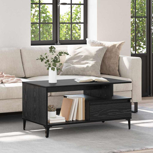 Salontafel met lade Zwart Eiken 90 x 49 x 45 cm Bewerkt hout is nu te koop bij PeponiXL, paradijselijk wonen!
