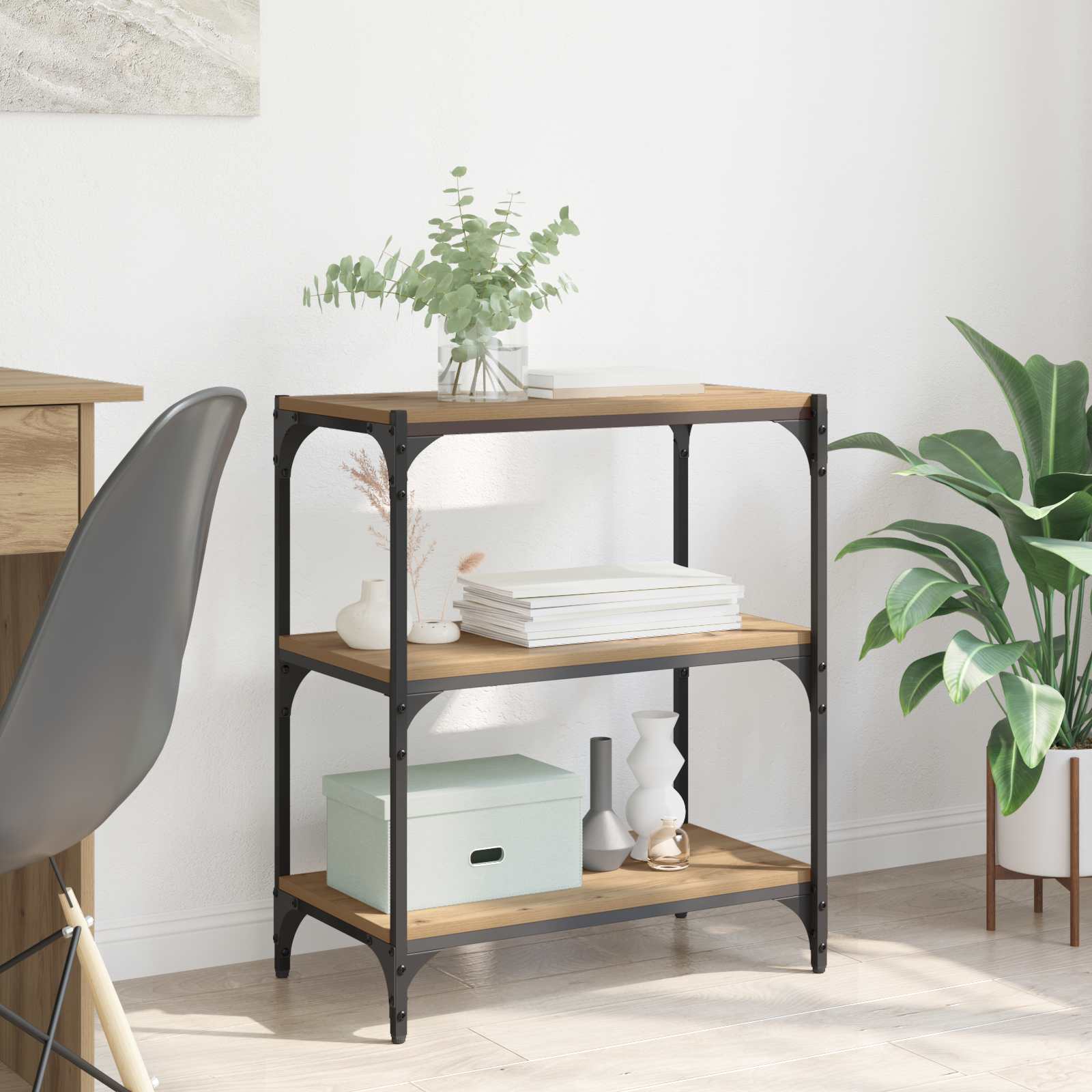 Boekenkast 3-laags 60 x 33 x 70,5 cm Gemonteerd hout en ijzer is nu te koop bij PeponiXL, paradijselijk wonen!