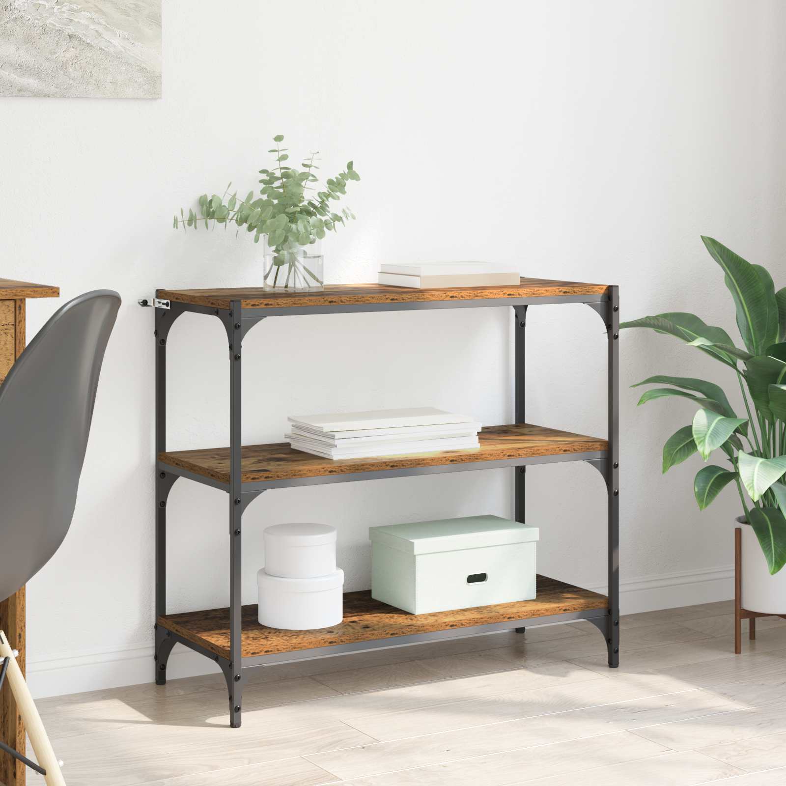 Boekenkast Oud Hout 80 x 33 x 70,5 cm Gemonteerd hout en ijzer is nu te koop bij PeponiXL, paradijselijk wonen!