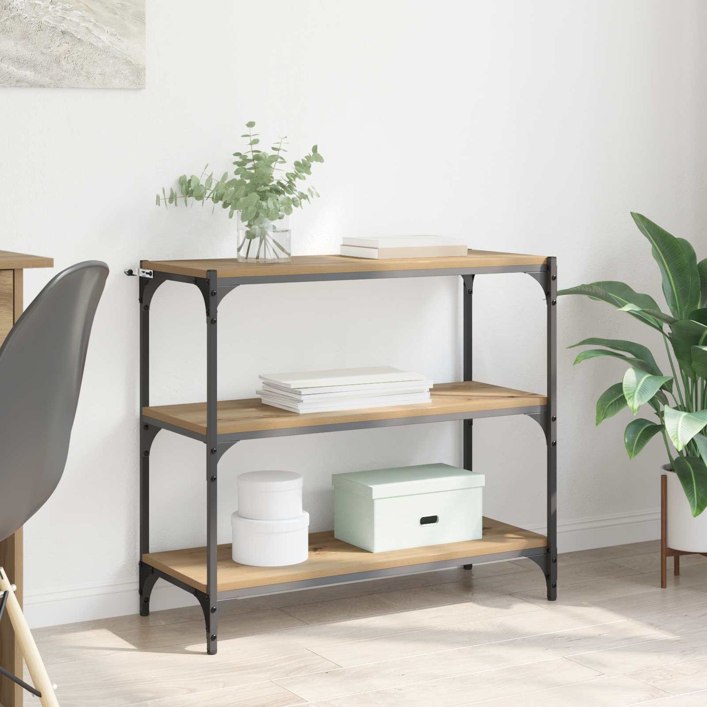 Boekenkast 3-laags 80 x 33 x 70,5 cm Gemonteerd hout en ijzer is nu te koop bij PeponiXL, paradijselijk wonen!