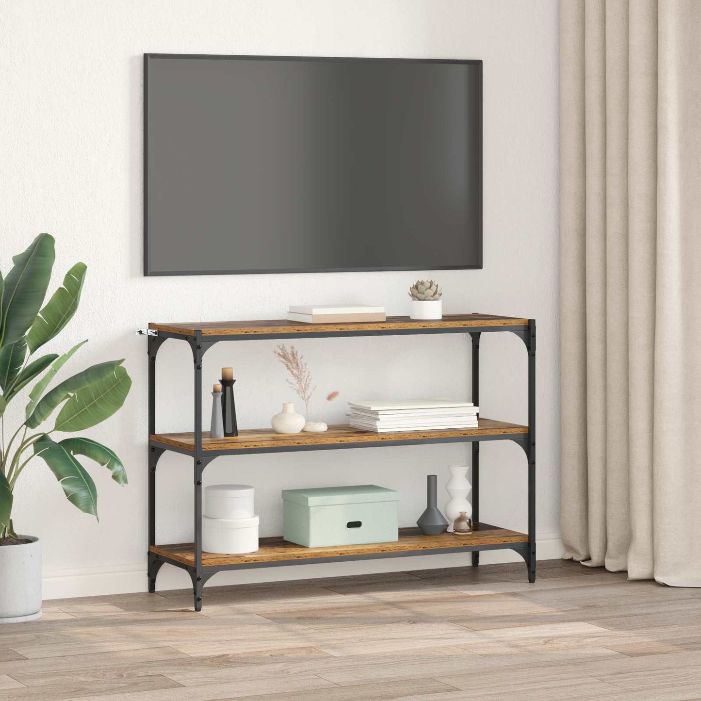 Boekenkast Oud hout 100 x 33 x 70,5 cm Gemonteerd hout en ijzer is nu te koop bij PeponiXL, paradijselijk wonen!