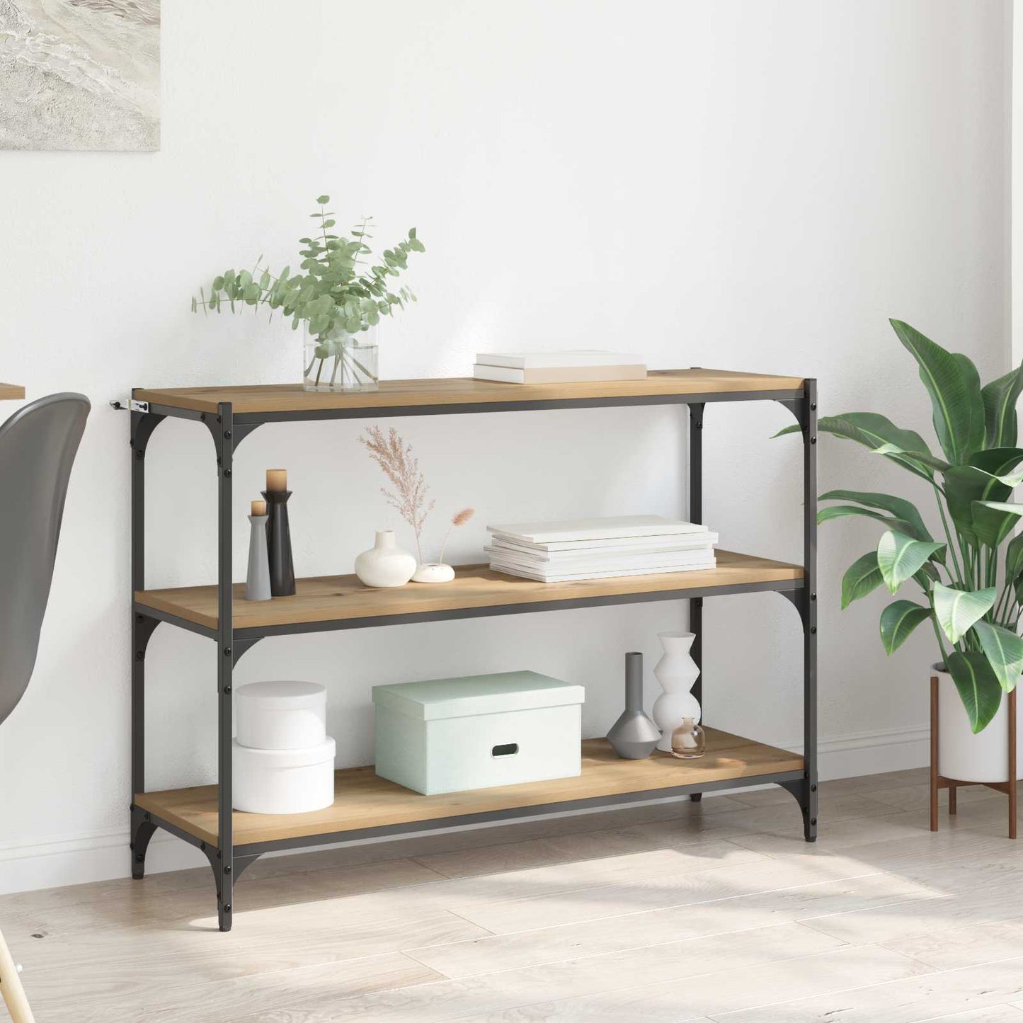 Boekenkast 3-laags 100 x 33 x 70,5 cm Gemonteerd hout en ijzer is nu te koop bij PeponiXL, paradijselijk wonen!