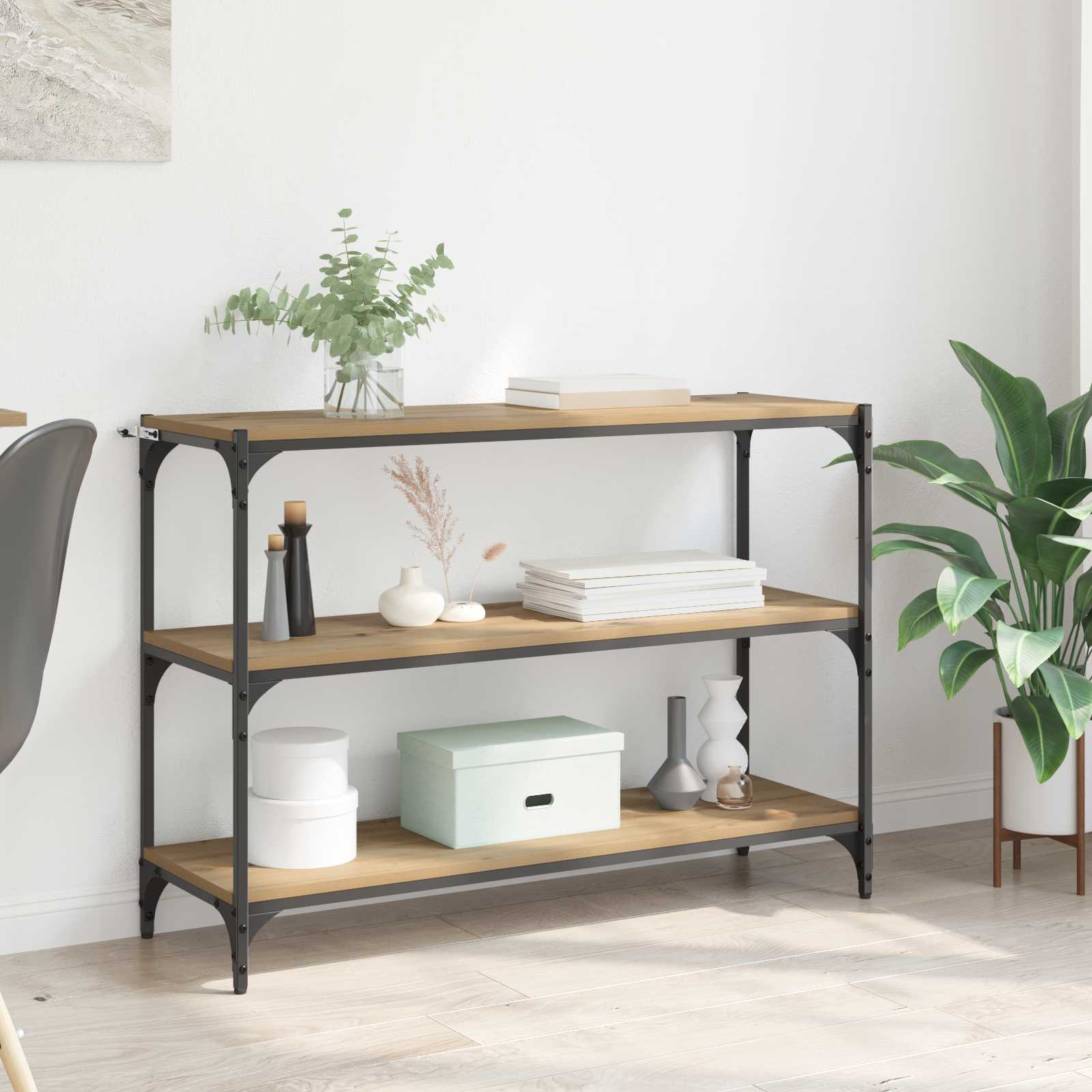 Boekenkast 3-laags 100 x 33 x 70,5 cm Gemonteerd hout en ijzer is nu te koop bij PeponiXL, paradijselijk wonen!