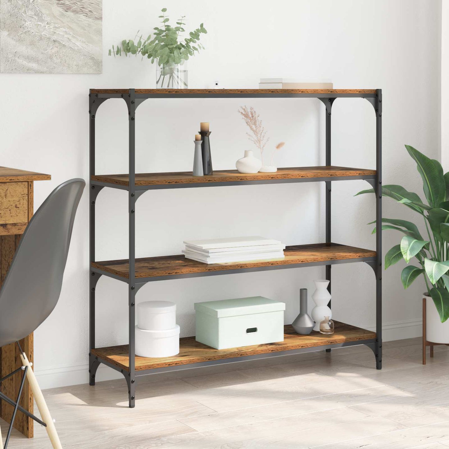 Boekenkast Oud Hout 100 x 33 x 100 cm Gemonteerd hout en ijzer is nu te koop bij PeponiXL, paradijselijk wonen!