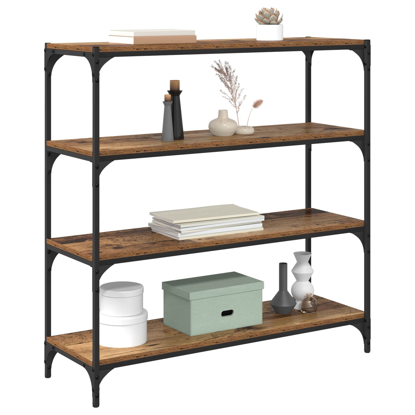 Boekenkast Oud Hout 100 x 33 x 100 cm Gemonteerd hout en ijzer is nu te koop bij PeponiXL, paradijselijk wonen!