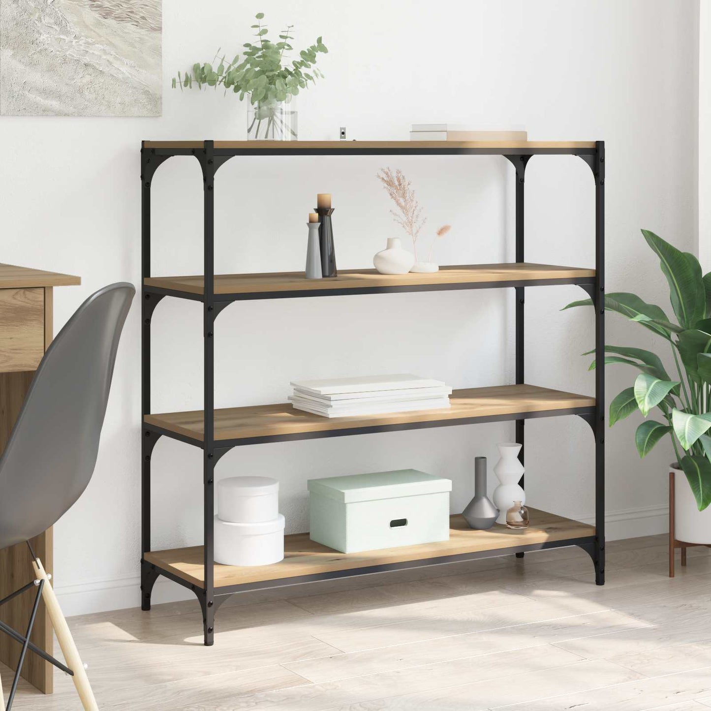 Boekenkast 3-laags 100 x 33 x 100 cm Gemonteerd hout en ijzer is nu te koop bij PeponiXL, paradijselijk wonen!