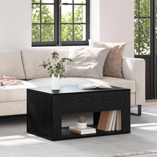 Salontafel met lade Zwart Eiken 80 x 50 x 40 cm Bewerkt hout is nu te koop bij PeponiXL, paradijselijk wonen!