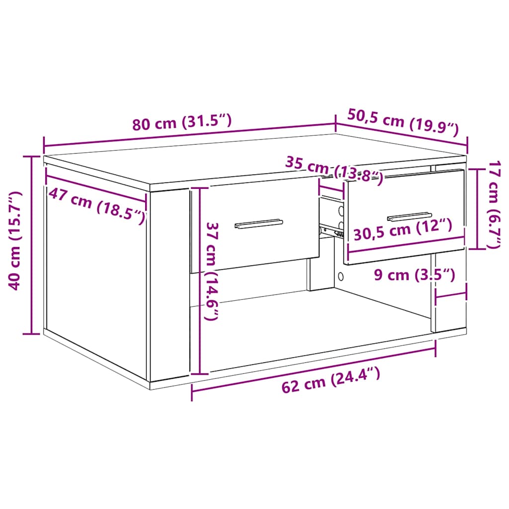 Salontafel met lade Zwart Eiken 80 x 50 x 40 cm Bewerkt hout is nu te koop bij PeponiXL, paradijselijk wonen!
